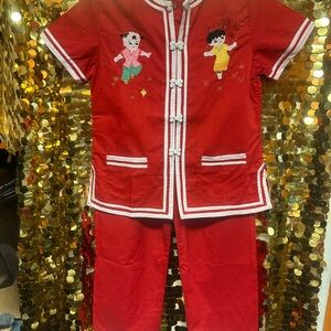 Charming Red Kids Dance Set with Embroidery